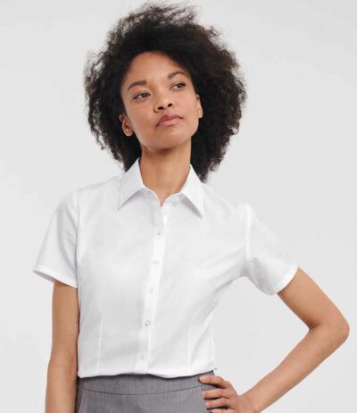 Image for Russell Collection Ladies Short Sleeve Herringbone Shirt