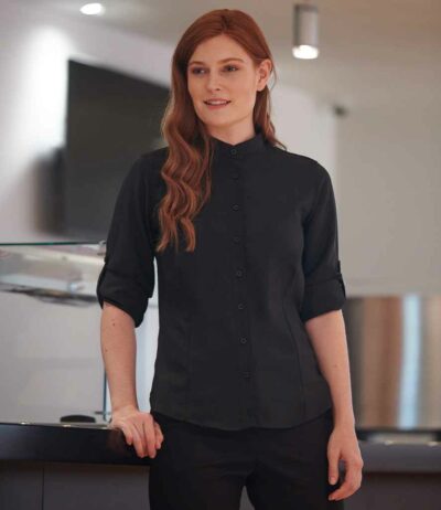 Image for Henbury Ladies Mandarin Roll Sleeve Anti-Bac Wicking Shirt