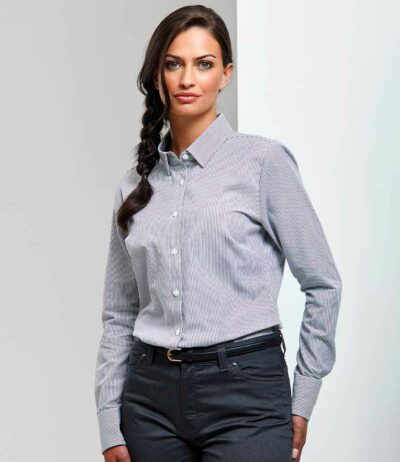 Image for Premier Ladies Long Sleeve Striped Oxford Shirt