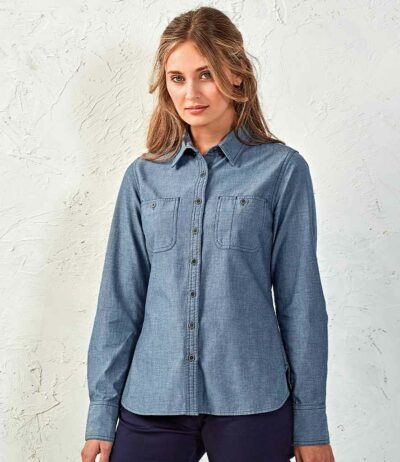 Image for Premier Ladies Organic Fairtrade Long Sleeve Chambray Shirt
