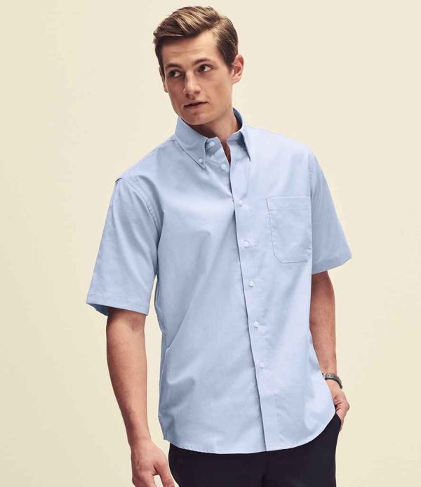 Light blue Fruit of the Loom Short Sleeve Oxford Shirt