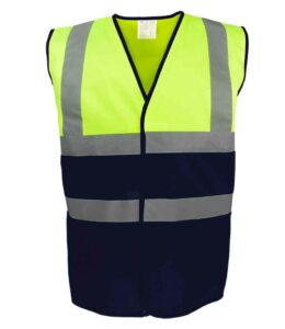 Yellow and navy blue Yoko branded two tone hi-visibility waistcoat vest
