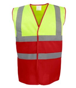 Yellow and red Yoko branded two tone hi-visibility waistcoat vest