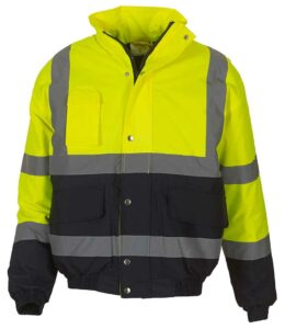 Yellow and navy blue Yoko branded two tone hi-vis bomber jacket