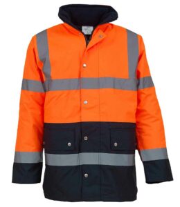 Orange and Navy blue Yoko branded Hi-vis motorway jacket