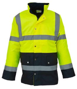 Yellow and Navy blue Yoko branded Hi-vis motorway jacket