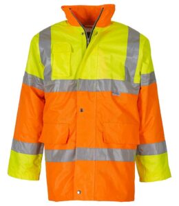 Yellow and Orange Yoko branded Hi-vis contrast waterproof jacket