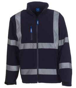 Navy blue Yoko branded hi-vis softshell jacket