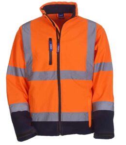 Orange and Navy blue Yoko branded hi-vis softshell jacket