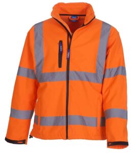 Orange Yoko branded hi-vis softshell jacket