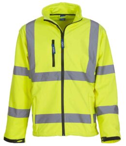 Yellow Yoko branded hi-vis softshell jacket