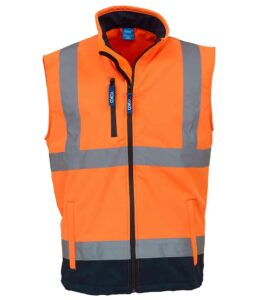 Orange Yoko branded hi-vis softshell gilet