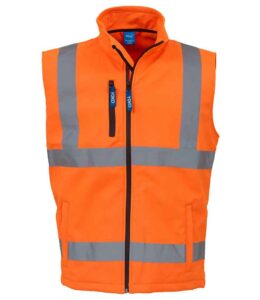 Orange Yoko branded hi-vis softshell gilet