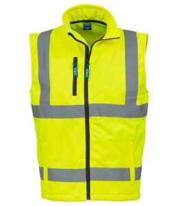 Yellow Yoko branded hi-vis softshell gilet