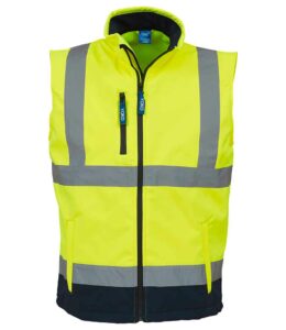 Yellow Yoko branded hi-vis softshell gilet