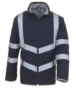 Navy blue Yoko branded hi-vis padded jacket with zip pockets