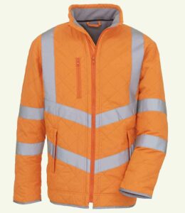 Orange Yoko branded hi-vis padded jacket with zip pockets