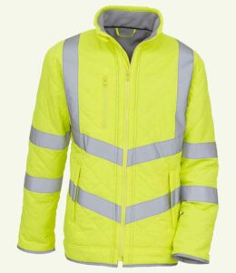 Yellow Yoko branded hi-vis padded jacket with zip pockets