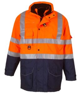 Orange and Navy Blue Yoko branded 7-in-1 hi-visibility workwear jacket