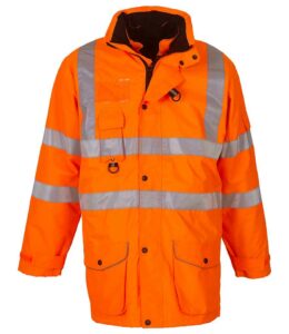 Orange Yoko branded 7-in-1 hi-visibility workwear jacket