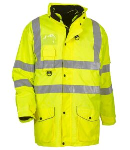 Yellow Yoko branded 7-in-1 hi-visibility workwear jacket