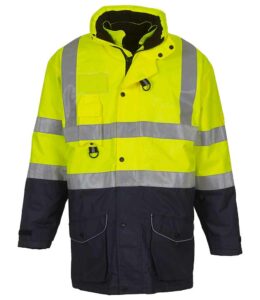 Yellow and Navy blue Yoko branded 7-in-1 hi-visibility workwear jacket