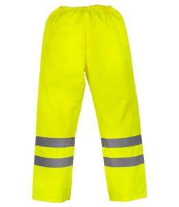 Yellow Yoko branded hi-vis waterproof overtrousers