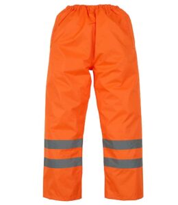 Orange Yoko branded hi-visibility waterproof overtrousers