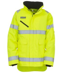 Yellow hi-visibility Yoko branded waterproof storm jacket