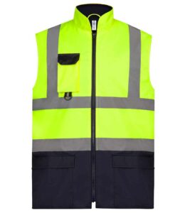 Yellow Yoko two tone hi-vis bodywarmer with front chest pocket