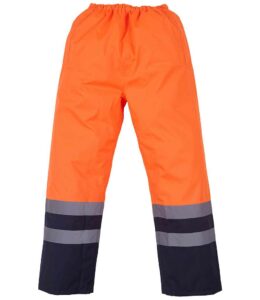 Two tone Orange and Navy waterproof hi-vis workwear trousers