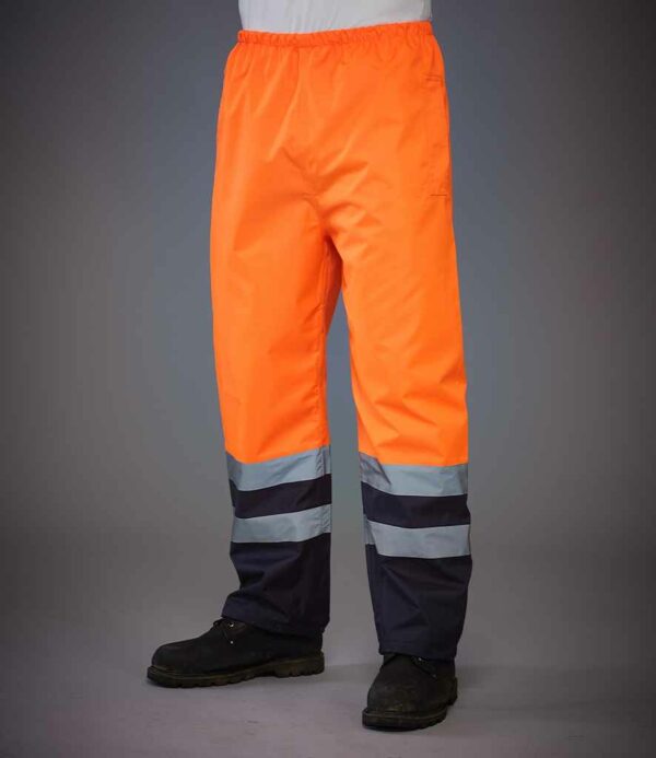 Two tone Orange and Navy waterproof hi-vis workwear trousers