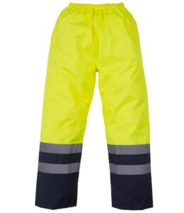 Two tone Yellow and Navy waterproof hi-vis workwear trousers