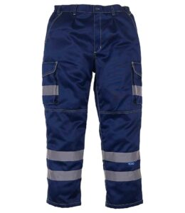 Navy Blue Yoko Hi-visibility cargo trousers, with side pockets and knee pad pockets