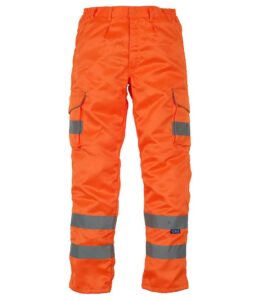 Orange Yoko Hi-visibility cargo trousers, with side pockets and knee pad pockets