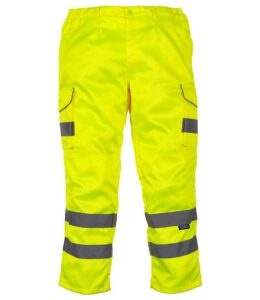 Yellow Yoko Hi-visibility cargo trousers, with side pockets and knee pad pockets