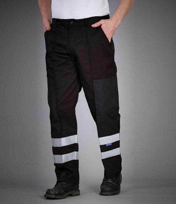 Black Yoko reflective hi-visibility workwear trousers