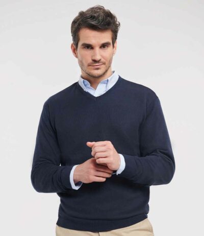 Image for Russell Collection Cotton Acrylic V Neck Sweater