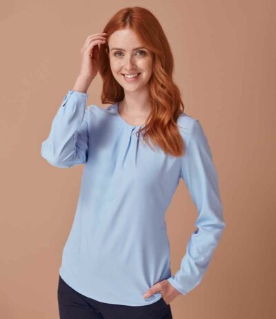 Image for Henbury Ladies Pleat Front Long Sleeve Blouse