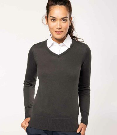 Image for Kariban Ladies Cotton Acrylic V Neck Sweater