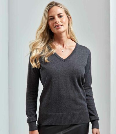 Image for Premier Ladies Knitted Cotton Acrylic V Neck Sweater