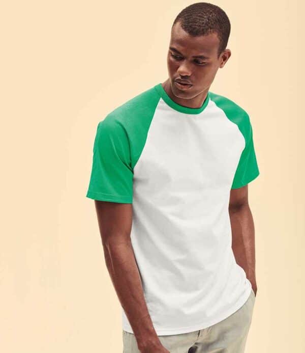 White and green Fruit of the Loom Contrast Baseball T-Shirt