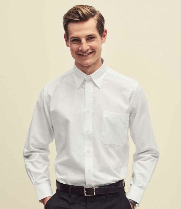 White Fruit of the Loom Long Sleeve Oxford Shirt