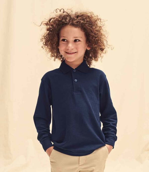 Navy blue Fruit of the Loom Kids Long Sleeve Poly/Cotton Piqué Polo Shirt