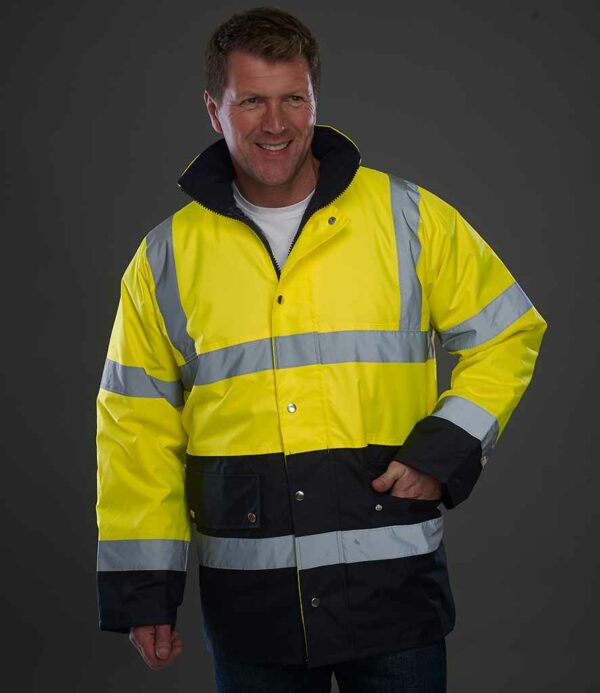 Yellow and Navy blue Yoko branded Hi-vis motorway jacket