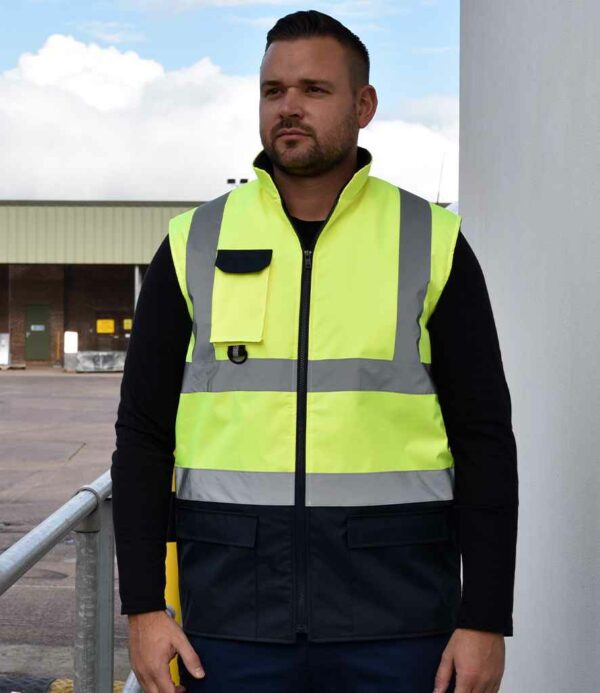 Yellow Yoko two tone hi-vis bodywarmer with front chest pocket