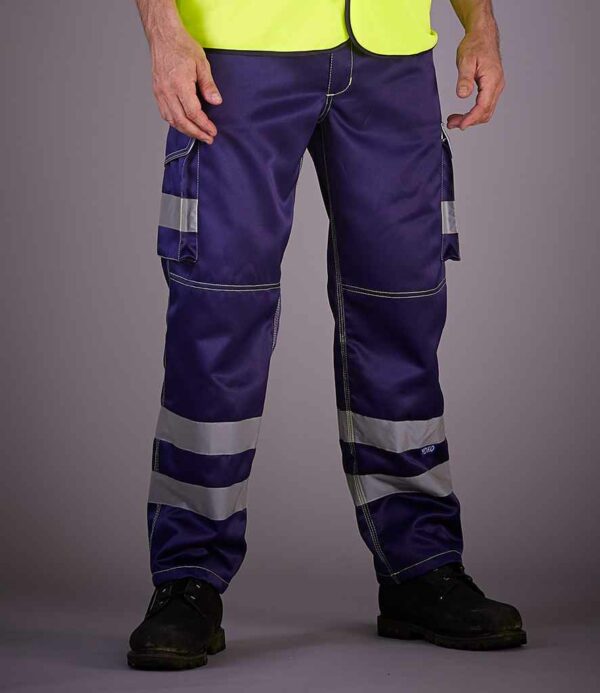 Navy Blue Yoko Hi-visibility cargo trousers, with side pockets and knee pad pockets